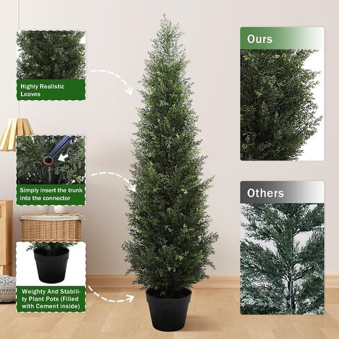 HMASYO 3FT Artificial Cedar Topiary Trees for Outdoor, Set of 2 Potted Fake Cypress Tree Faux Evergreen Plants with UV Resistant Leaves for Home Porch Front Door Garden Decorations in Saudi Arabia