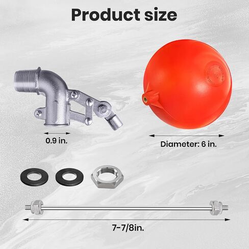 3/4 Inch Stainless Steel Float Valve for Water Tank, Heavy-Duty Design with Adjustable Angle Rod for Water Level Control, Includes 6 Inch Float Ball – Ideal for Water Troughs in Saudi Arabia
