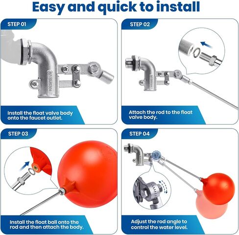3/4 Inch Stainless Steel Float Valve for Water Tank, Heavy-Duty Design with Adjustable Angle Rod for Water Level Control, Includes 6 Inch Float Ball – Ideal for Water Troughs in Saudi Arabia