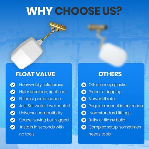 3/8" Water Float Valve – Heavy-Duty 125 PSI Water Level Controller - Easy Wingnut Adjustment Float Valve – Adjustable Flow (2.25 GPM) for In-Ground Pools & Auto-Fill Systems in Kuwait