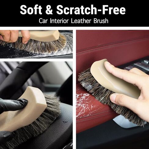 2PCS Leather Cleaning Brush, Horse Hair Brush for Car Leather Seat, Fabric, Shoes and Furniture, Soft Detailing Brush for Carpets, Seat Belts and Car Interior in Saudi Arabia