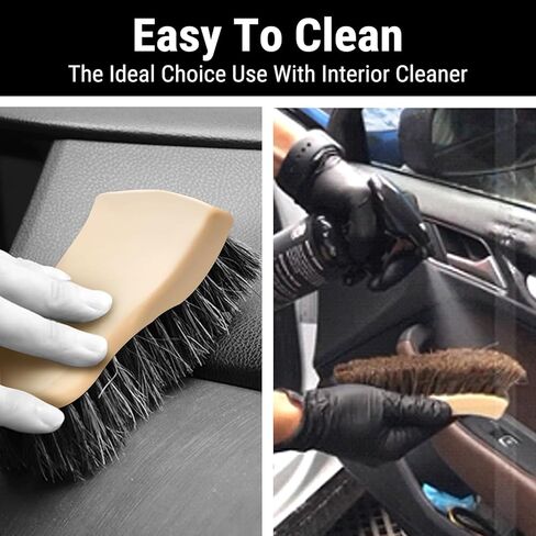2PCS Leather Cleaning Brush, Horse Hair Brush for Car Leather Seat, Fabric, Shoes and Furniture, Soft Detailing Brush for Carpets, Seat Belts and Car Interior in Saudi Arabia
