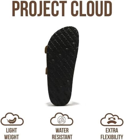Project Cloud 100% Genuine Leather Womens Sandals Slides for Women (Venita) | Cork Footbed Sandals for Women with Memory Foam and Arch Support Vacation Essentials Slides for Women Footwear Flat Sandals in Saudi Arabia