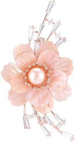14K Gold Vintage Shell Camellia Peony Brooch, Winter Collection Floral Pin, Elegant Accessory for Coats and Suits with Secure Fastener in Kuwait
