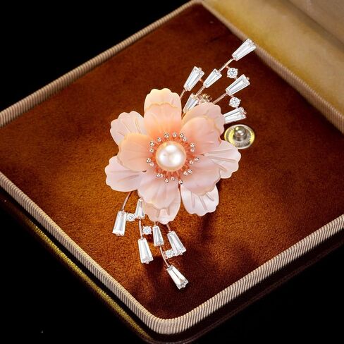 14K Gold Vintage Shell Camellia Peony Brooch, Winter Collection Floral Pin, Elegant Accessory for Coats and Suits with Secure Fastener in Kuwait