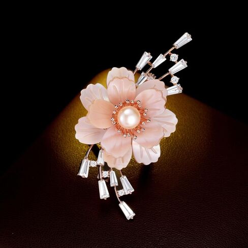 14K Gold Vintage Shell Camellia Peony Brooch, Winter Collection Floral Pin, Elegant Accessory for Coats and Suits with Secure Fastener in Kuwait