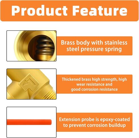 GASHER 1/2" NPT RV Water Heater Temperature & Pressure Relief Valve with Epoxy-Coated Probe, For Hot Water Heater Tanks in Saudi Arabia
