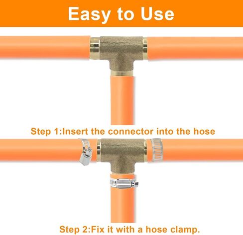 2 Pcs 3/8" Brass Tee Barb Fittings with 6 pcs Stainless Steel Pipe Clamps, 3 Way T Shape Union Intersection Hose Barb Splicer for Water/Fuel/Air in Saudi Arabia