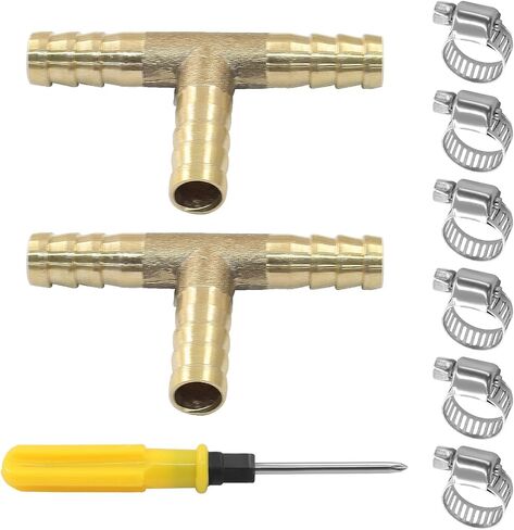 2 Pcs 3/8" Brass Tee Barb Fittings with 6 pcs Stainless Steel Pipe Clamps, 3 Way T Shape Union Intersection Hose Barb Splicer for Water/Fuel/Air in Saudi Arabia