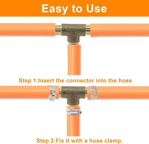2 Pcs 3/8" Brass Tee Barb Fittings with 6 pcs Stainless Steel Pipe Clamps, 3 Way T Shape Union Intersection Hose Barb Splicer for Water/Fuel/Air in Saudi Arabia