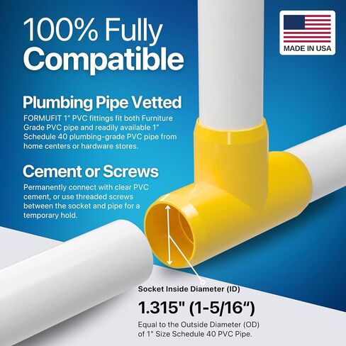 Formufit 1 "Tee Furniture Grade PVC Fitting باللون الأسود ، المصنوع في الولايات المتحدة الأمريكية ، مقاومة للأشعة فوق البنفسجية ، مقاومة للأشعة ، قطر المقبس الفعلي 1.315" (حزمة 4)-F001Tee-BK-4 in Saudi Arabia