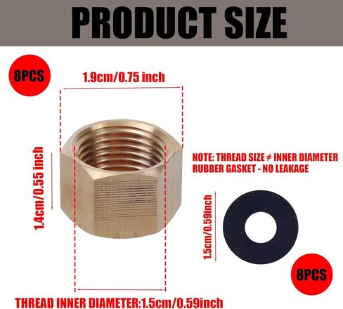 8pcs 3/8 بوصة قبعات أنابيب النحاس NPT و 8 حشية السيليكون ، وملحقات أنابيب التوقف النحاسية الممتازة ضغوط ملحقات عملية لخطاب الصنبور خطاب المياه. in Saudi Arabia
