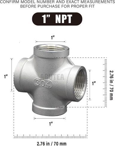 304 Stainless Steel Cross Pipe Fitting - 4-Way Female NPT Connector for Water & Air Systems (Pack of 1) (1 INCH) in Kuwait