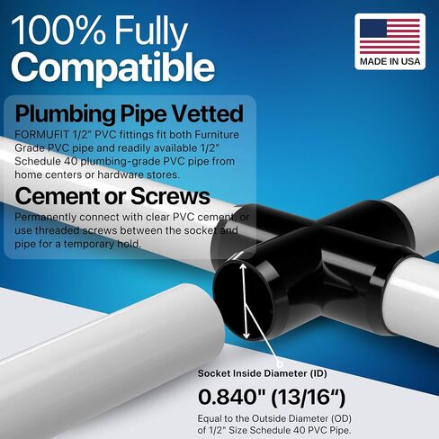 FORMUFIT F012CRX-BK-10 Cross PVC Fitting, Furniture Grade, 1/2" Size, Black (Pack of 10) in Kuwait
