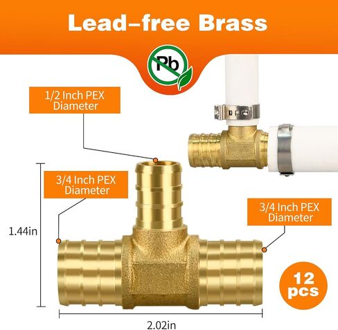 6 Pack PEX 3/4" × 1/2" Elbow Fittings, Brass Crimp for PEX Pipe in Plumbing Jobs in Kuwait