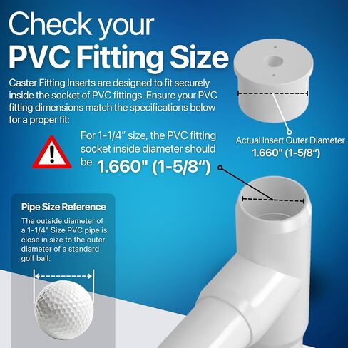 FORMUFIT 1-1/4" Caster PVC Fitting Adapter, Furniture Grade, White, Made in USA, UV-Resistant, Fits 1.660" Fitting Socket (4-Pack) - F114CF7-WH-4 in Kuwait