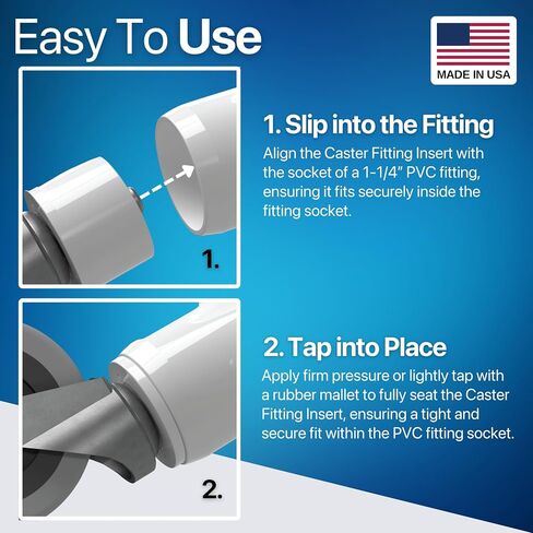FORMUFIT 1-1/4" Caster PVC Fitting Adapter, Furniture Grade, White, Made in USA, UV-Resistant, Fits 1.660" Fitting Socket (4-Pack) - F114CF7-WH-4 in Kuwait