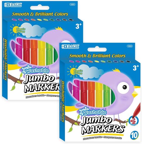 BAZIC 10 Classic Colors Broad Line Jumbo Watercolor Markers (1223-24P) in Kuwait
