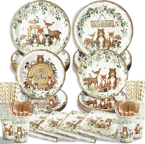 300 PCS Safari Baby Shower Plates and Falkins (يقدم 50 ضيفًا) ، وقشات CAPS Cups Plates Forks ، ولوازم الحفلات ، وزينة استحمام الطفل في Jungle Safari in Kuwait