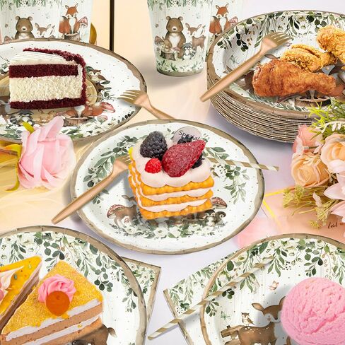 300 PCS Safari Baby Shower Plates and Falkins (يقدم 50 ضيفًا) ، وقشات CAPS Cups Plates Forks ، ولوازم الحفلات ، وزينة استحمام الطفل في Jungle Safari in Kuwait