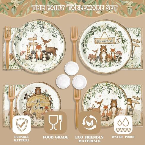 300 PCS Safari Baby Shower Plates and Falkins (يقدم 50 ضيفًا) ، وقشات CAPS Cups Plates Forks ، ولوازم الحفلات ، وزينة استحمام الطفل في Jungle Safari in Kuwait