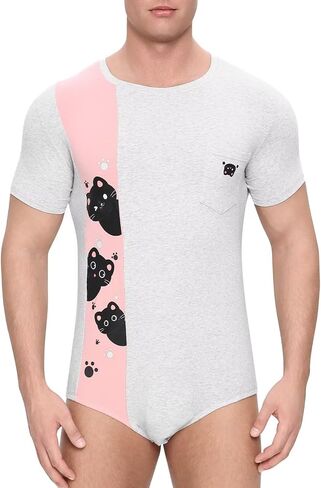 Men Print Onesie Snap Crotch Bodysuit Short Sleeve One Piece Pajamas Mens Romper in Saudi Arabia