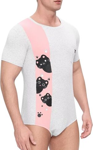 Men Print Onesie Snap Crotch Bodysuit Short Sleeve One Piece Pajamas Mens Romper in Saudi Arabia