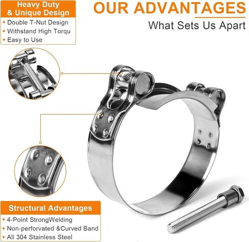 مشابك خرطوم T-Bolt 304 من الفولاذ المقاوم للصدأ (20-22 مم من 4 عبوات)-المشبك القابل للتعديل للسيارات والسباكة والأنابيب الصناعية-مقاومة للتآكل ، ختم آمن in Kuwait