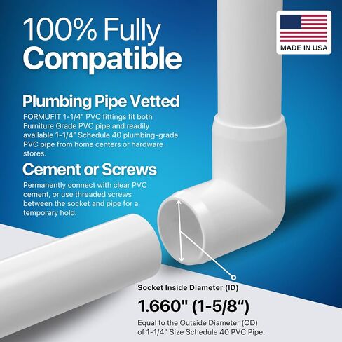Formufit F11490E-WH-4 90 درجة الكوع PVC تركيب ، درجة الأثاث ، 1-1/4 "، أبيض (حزمة 4) in Kuwait