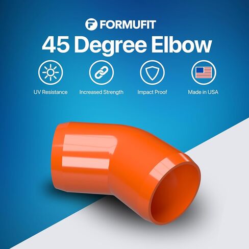 FORMUFIT 1" 45 Degree Furniture Grade PVC Fitting in Orange, Made in USA, UV-Resistant, Impact-Proof, 1.315" Actual Socket Diameter (Pack of 4) - F00145E-OR-4 in Kuwait