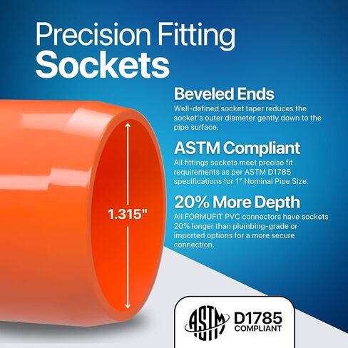 FORMUFIT 1" 45 Degree Furniture Grade PVC Fitting in Orange, Made in USA, UV-Resistant, Impact-Proof, 1.315" Actual Socket Diameter (Pack of 4) - F00145E-OR-4 in Kuwait