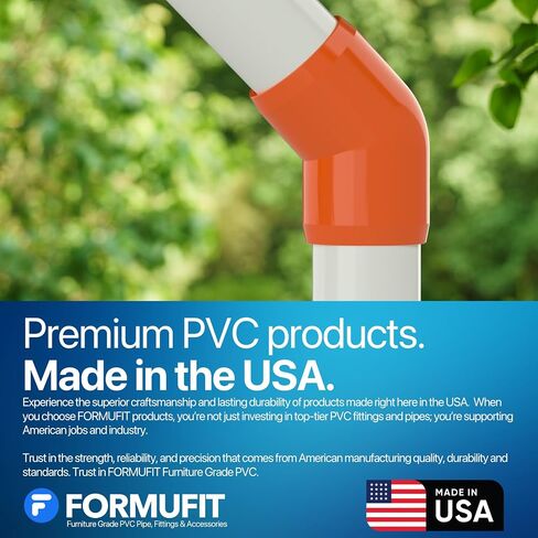 FORMUFIT 1" 45 Degree Furniture Grade PVC Fitting in Orange, Made in USA, UV-Resistant, Impact-Proof, 1.315" Actual Socket Diameter (Pack of 4) - F00145E-OR-4 in Kuwait