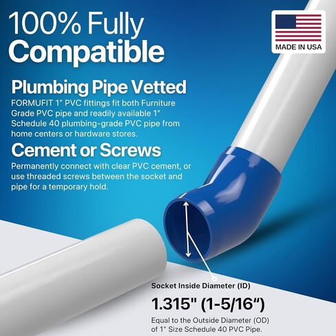 FORMUFIT 1" 45 Degree Furniture Grade PVC Fitting in Orange, Made in USA, UV-Resistant, Impact-Proof, 1.315" Actual Socket Diameter (Pack of 4) - F00145E-OR-4 in Kuwait