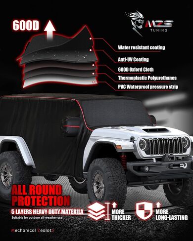 MZS Cab Cover Compatible with Gladiator JT 4 Door 2020-2025, 600D Waterproof Gladiator Cover with Driver Door Zipper 6 Gust Hook Car Half Cover Windproof Sun Snow Rain Scratch Protection Cover in Kuwait