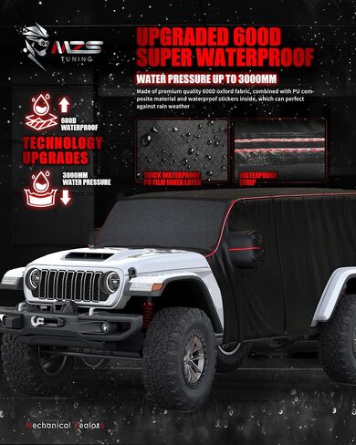 MZS Cab Cover Compatible with Gladiator JT 4 Door 2020-2025, 600D Waterproof Gladiator Cover with Driver Door Zipper 6 Gust Hook Car Half Cover Windproof Sun Snow Rain Scratch Protection Cover in Kuwait