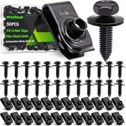 mxuteuk 50PCS 1/4 U-Nut Clips & Hex Head Automotive Body Fender Bolts Kit,for Most Cars Fender,Engine Undertray Cover, Engine Cover & Bumper Fender Liner in Saudi Arabia