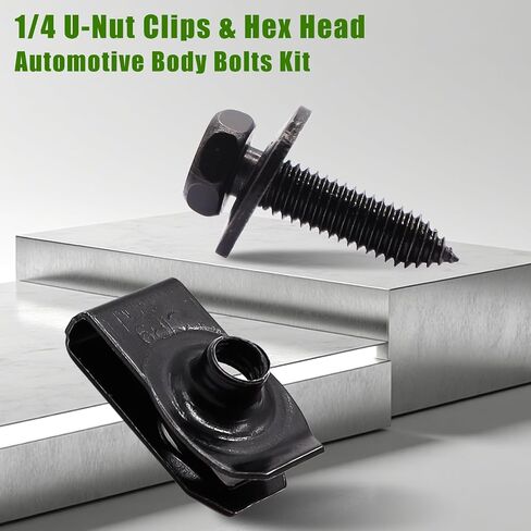 mxuteuk 50PCS 1/4 U-Nut Clips & Hex Head Automotive Body Fender Bolts Kit,for Most Cars Fender,Engine Undertray Cover, Engine Cover & Bumper Fender Liner in Saudi Arabia