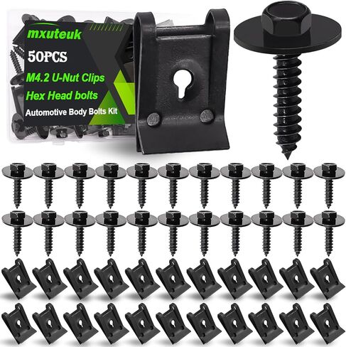 mxuteuk 50PCS 1/4 U-Nut Clips & Hex Head Automotive Body Fender Bolts Kit,for Most Cars Fender,Engine Undertray Cover, Engine Cover & Bumper Fender Liner in Saudi Arabia