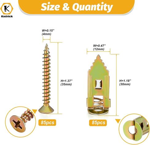 Kadrick 170Pcs Self Drilling Drywall Anchors with Screws, 2025 Upgraded Gypsum Board Anchors Kit, Easy Application No Drill or Holes in Wall, Recommends Hanging Weight Up to 30 lbs in Saudi Arabia