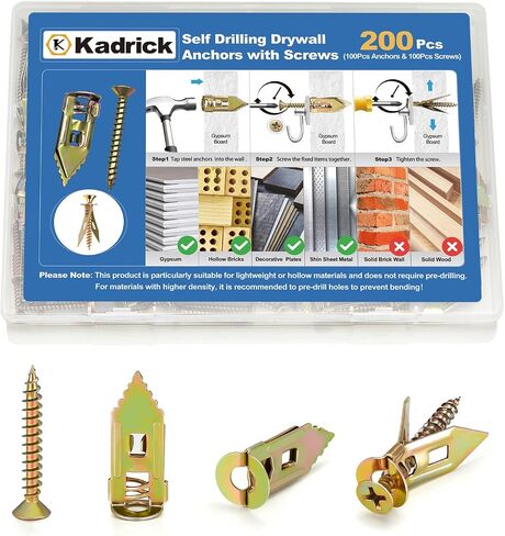 Kadrick 170Pcs Self Drilling Drywall Anchors with Screws, 2025 Upgraded Gypsum Board Anchors Kit, Easy Application No Drill or Holes in Wall, Recommends Hanging Weight Up to 30 lbs in Saudi Arabia