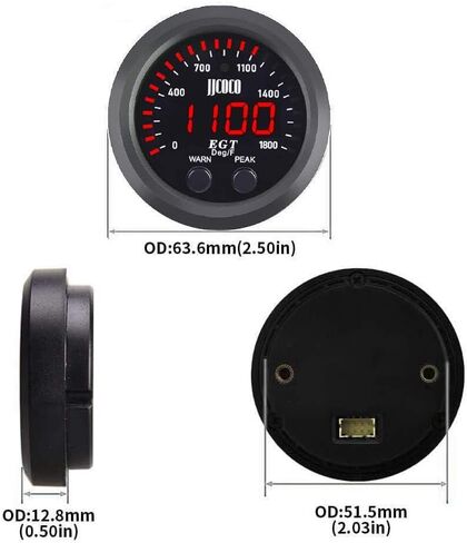 Exhaust Gas Temperature EGT Gauge Kit 2‑1/16in 52mm Ultra Thin 0‑1800℉ Red LED with Sensor and Dashboard Pod in Saudi Arabia