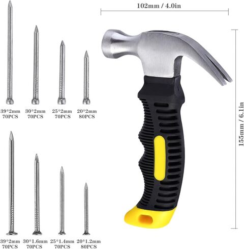 580pcs مسامير صغيرة و 10 أوقية 3rd Gen Mini Hammer - مجموعة معلقة صورة: 290 التشطيب و 290 أظافر الجدار للصور المعلقة ، ديكور الجدار in Saudi Arabia