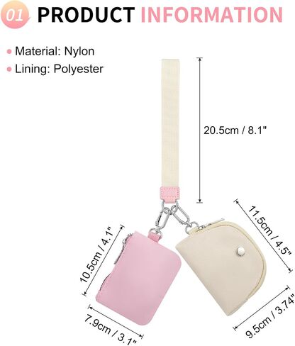 Dual Pouch Wristlet Wallets For Women, Coin Purse Zip Around Wristlet Pouch, Portable Zipper Wristlet Nylon for Daily Travel Walking, Rose Red in Saudi Arabia