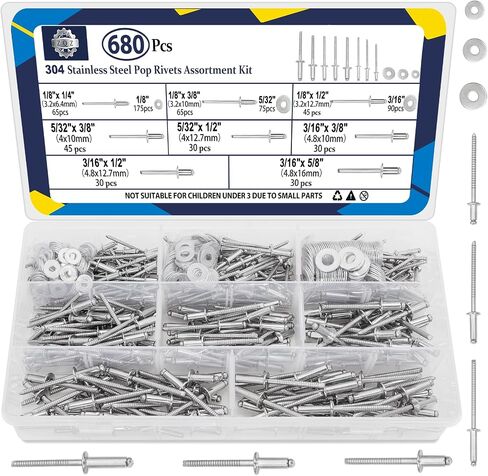 ZQZ 680pcs البوب البوب من الفولاذ المقاوم للصدأ ، 8 أحجام من المسامير غير القابل للصدأ مع 1/8 "5/32" in Saudi Arabia