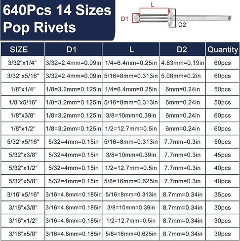 ZQZ 680pcs البوب البوب من الفولاذ المقاوم للصدأ ، 8 أحجام من المسامير غير القابل للصدأ مع 1/8 "5/32" in Saudi Arabia