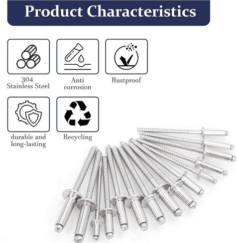 ZQZ 680pcs البوب البوب من الفولاذ المقاوم للصدأ ، 8 أحجام من المسامير غير القابل للصدأ مع 1/8 "5/32" in Saudi Arabia