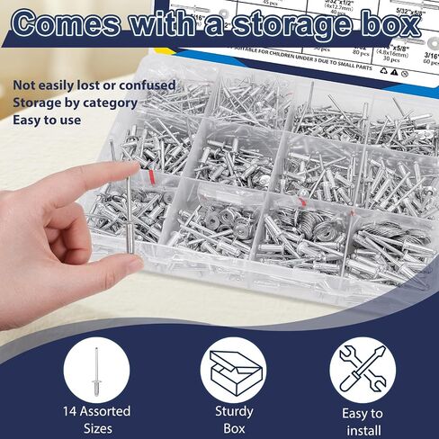 ZQZ 680pcs البوب البوب من الفولاذ المقاوم للصدأ ، 8 أحجام من المسامير غير القابل للصدأ مع 1/8 "5/32" in Saudi Arabia