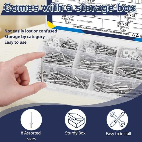 ZQZ 680pcs البوب البوب من الفولاذ المقاوم للصدأ ، 8 أحجام من المسامير غير القابل للصدأ مع 1/8 "5/32" in Saudi Arabia