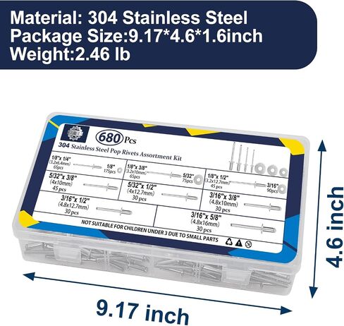 ZQZ 680pcs البوب البوب من الفولاذ المقاوم للصدأ ، 8 أحجام من المسامير غير القابل للصدأ مع 1/8 "5/32" in Saudi Arabia
