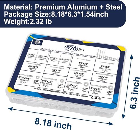 ZQZ 680pcs البوب البوب من الفولاذ المقاوم للصدأ ، 8 أحجام من المسامير غير القابل للصدأ مع 1/8 "5/32" in Saudi Arabia